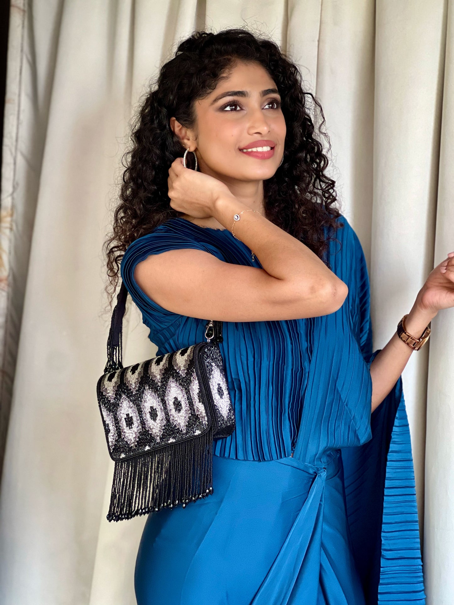 Zareen Fringed Black Flapover Box Bag
