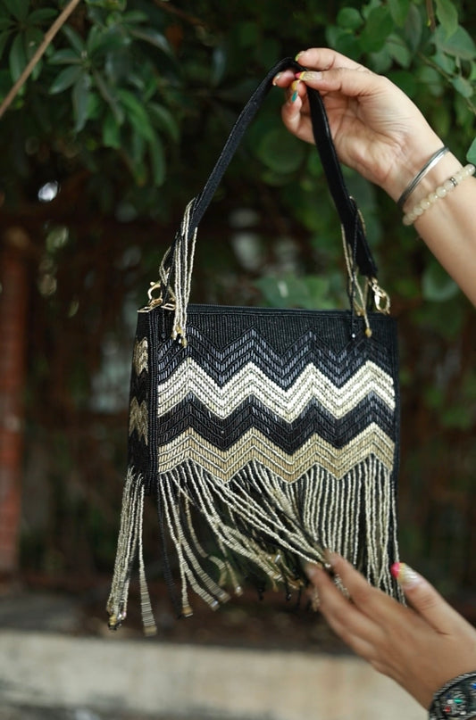 Tasha Fringed Black Box Bag