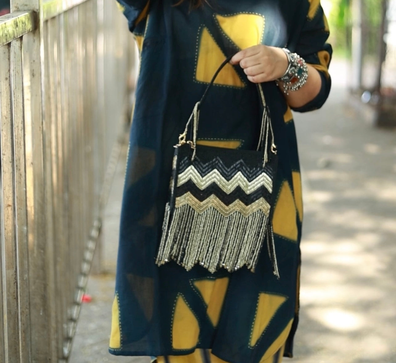 Tasha Fringed Black Box Bag