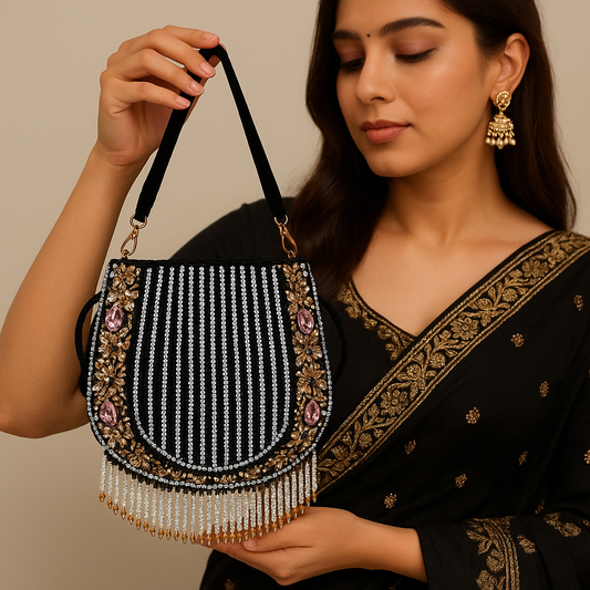 Nayraa Black Rhinestone Potli