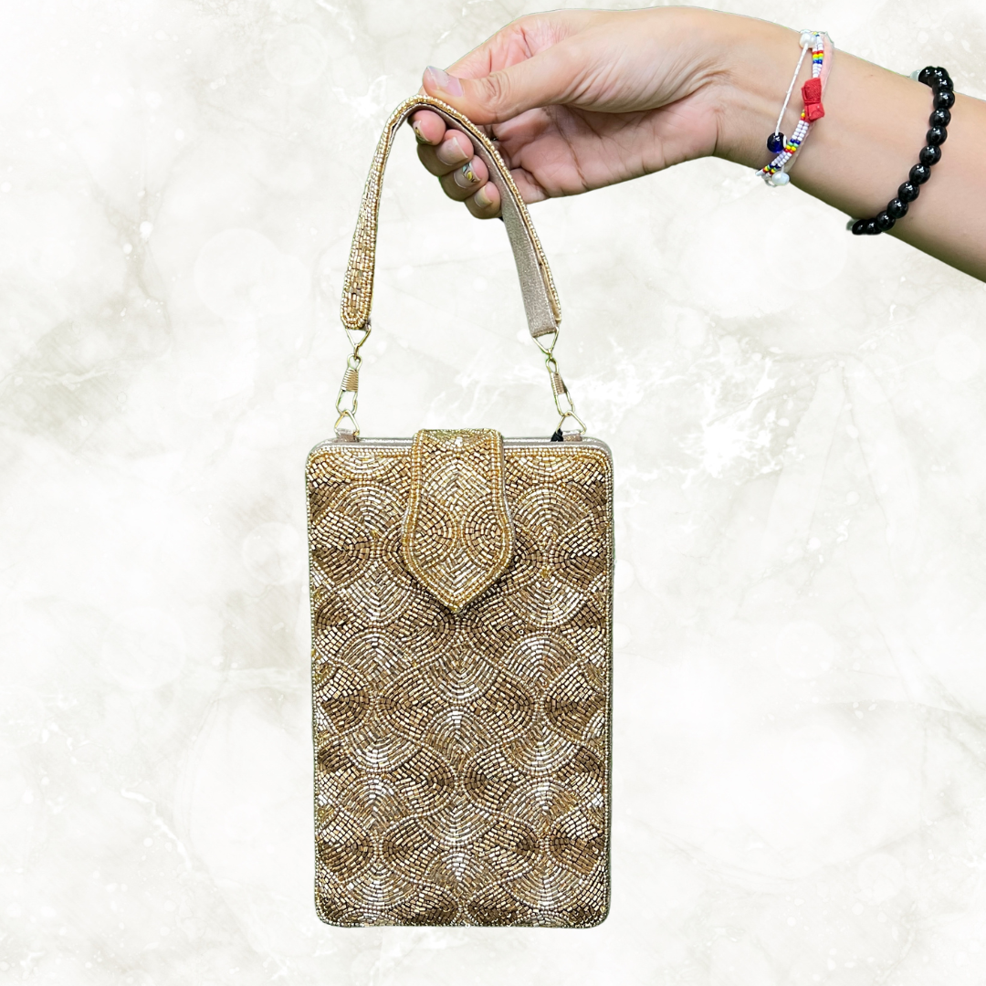 Noor Antique Gold Box Clutch