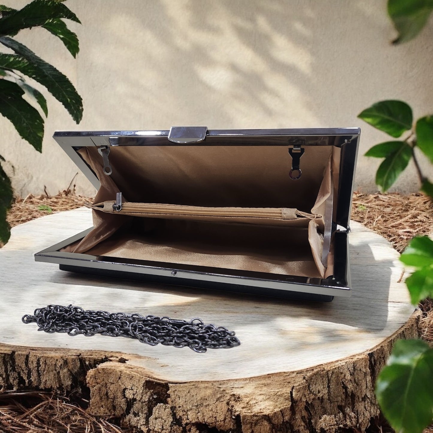 Sleek Chevron Black Box Clutch