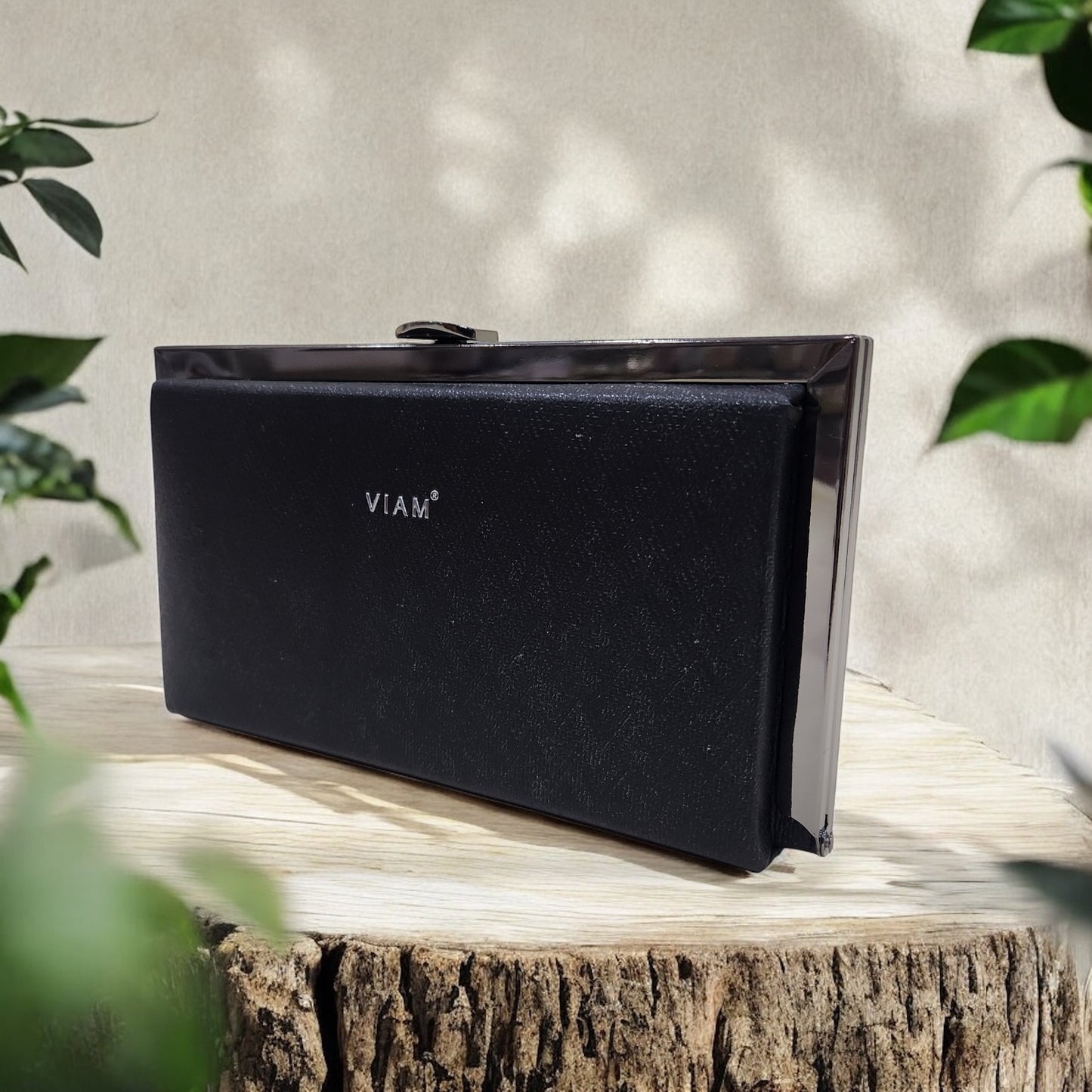 Sleek Chevron Black Box Clutch
