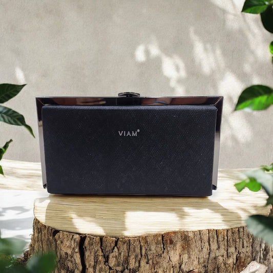 Sleek Chevron Black Box Clutch