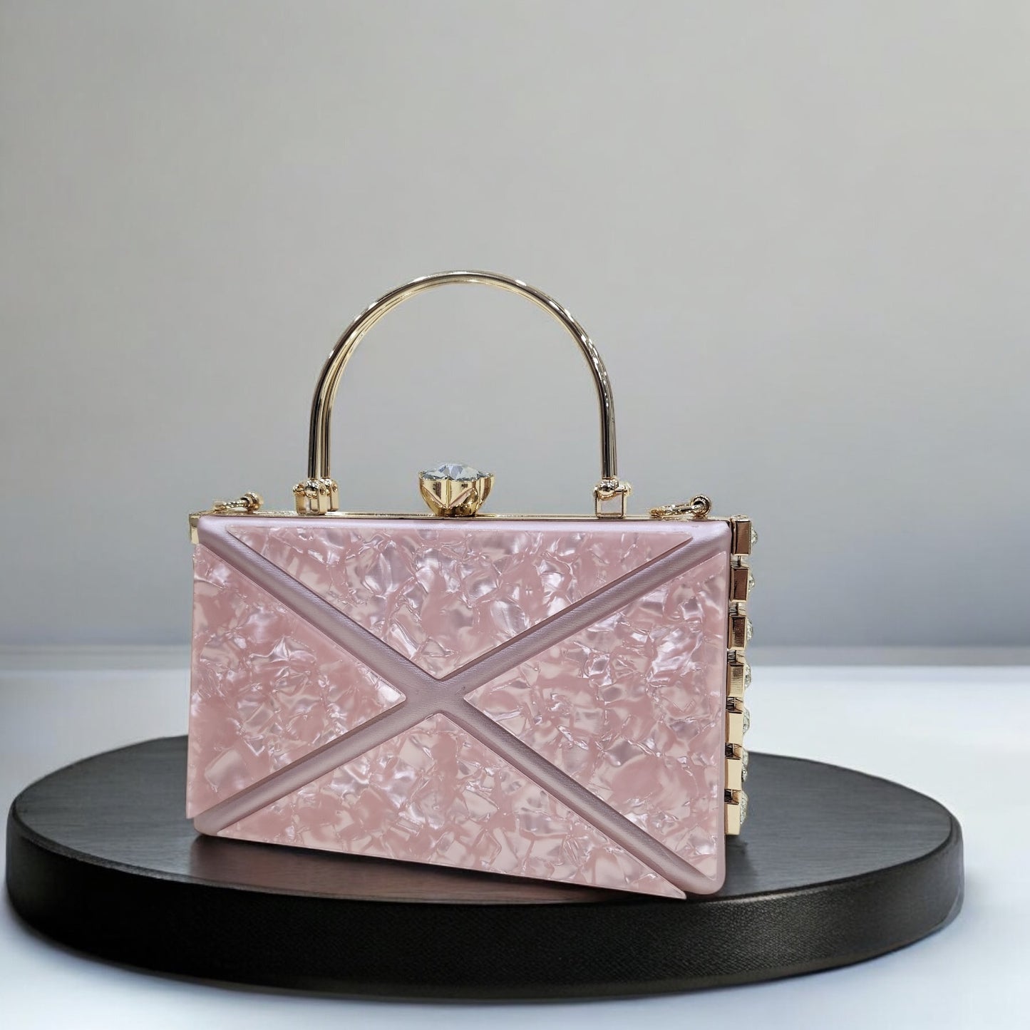 Marble Jewel Pink Box Clutch