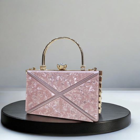 Marble Jewel Pink Box Clutch