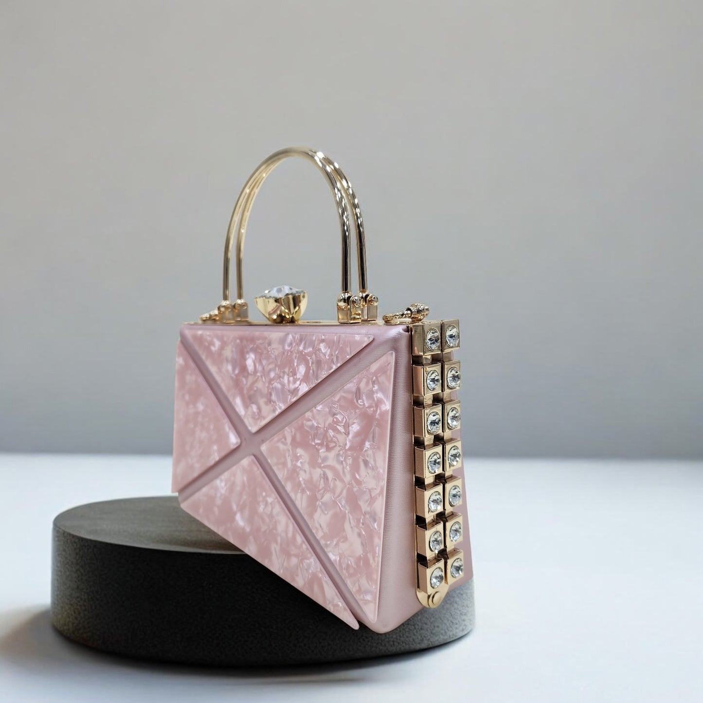 Marble Jewel Pink Box Clutch