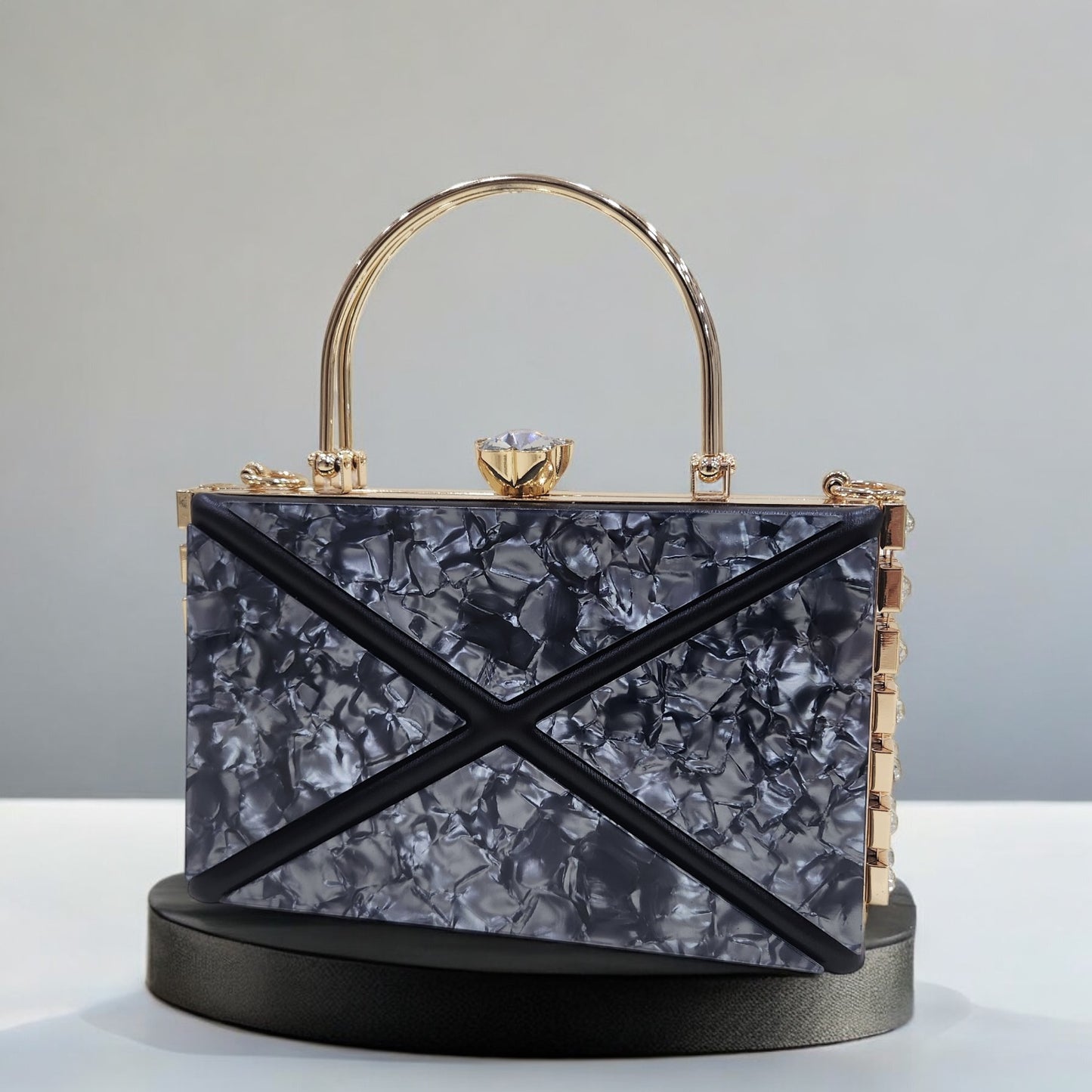 Marble Jewel Black Box Clutch