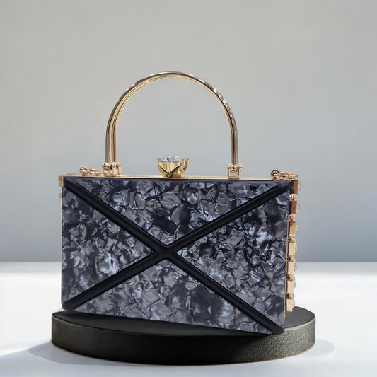 Marble Jewel Black Box Clutch