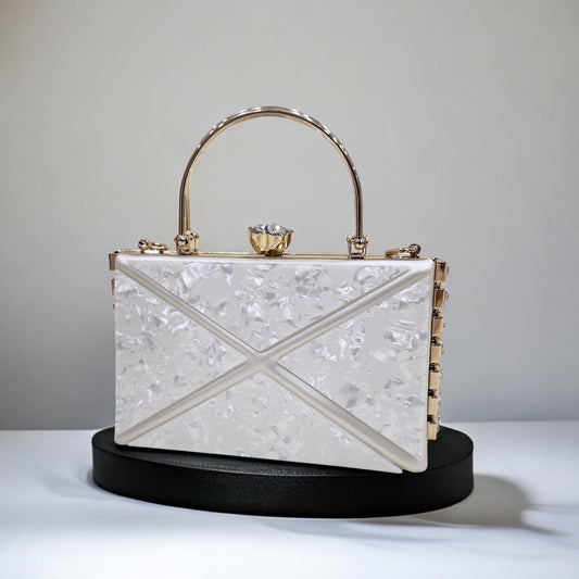 Marble Jewel White Box Clutch