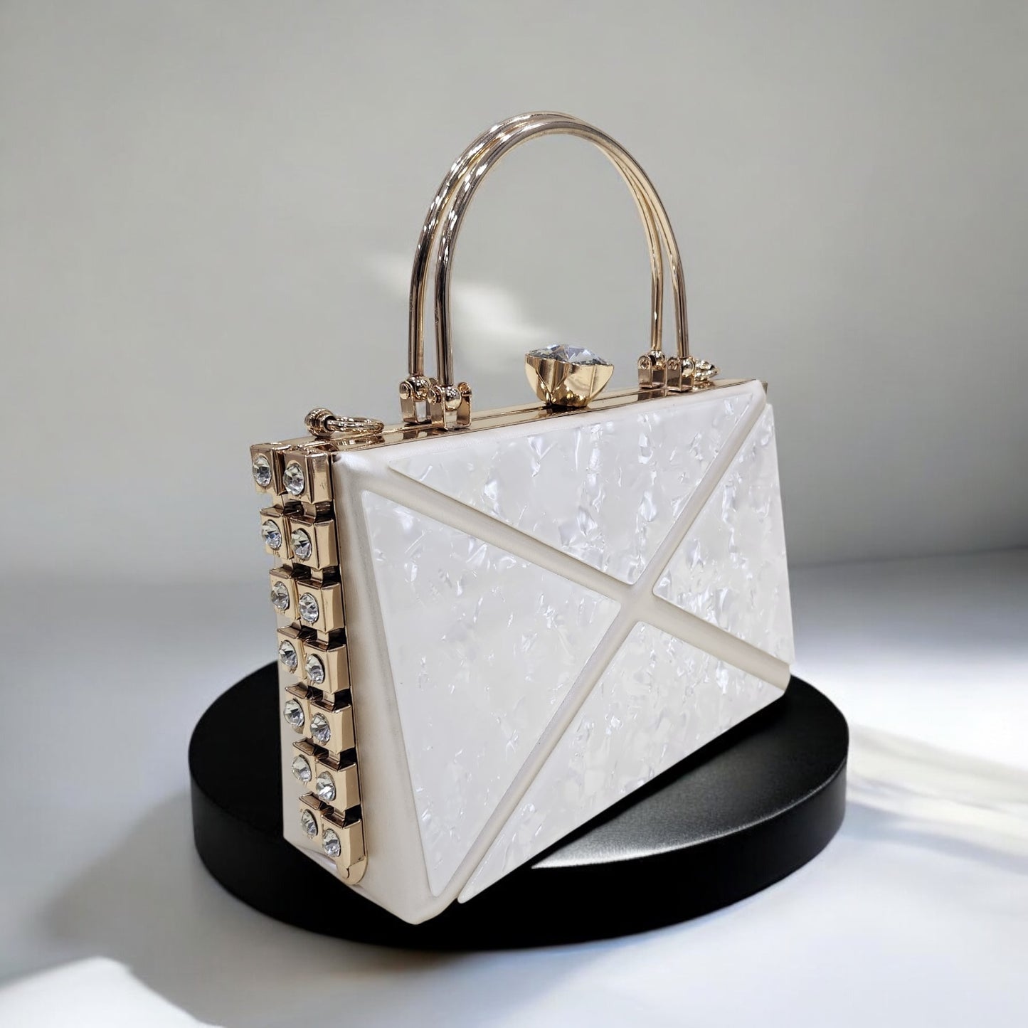 Marble Jewel White Box Clutch