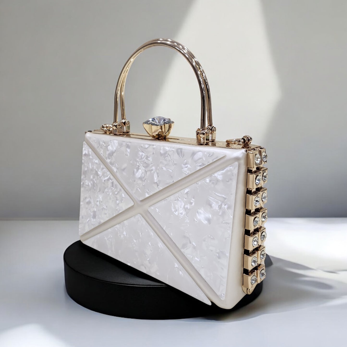 Marble Jewel White Box Clutch