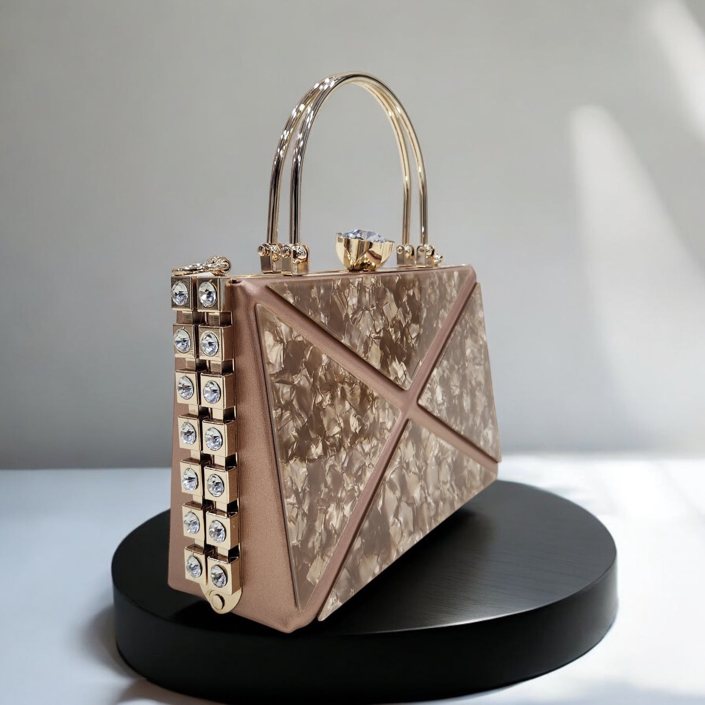 Marble Jewel Rose Gold Box Clutch