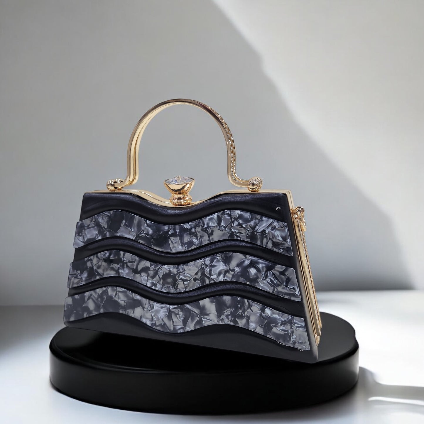 Marble Wave Black Box Clutch