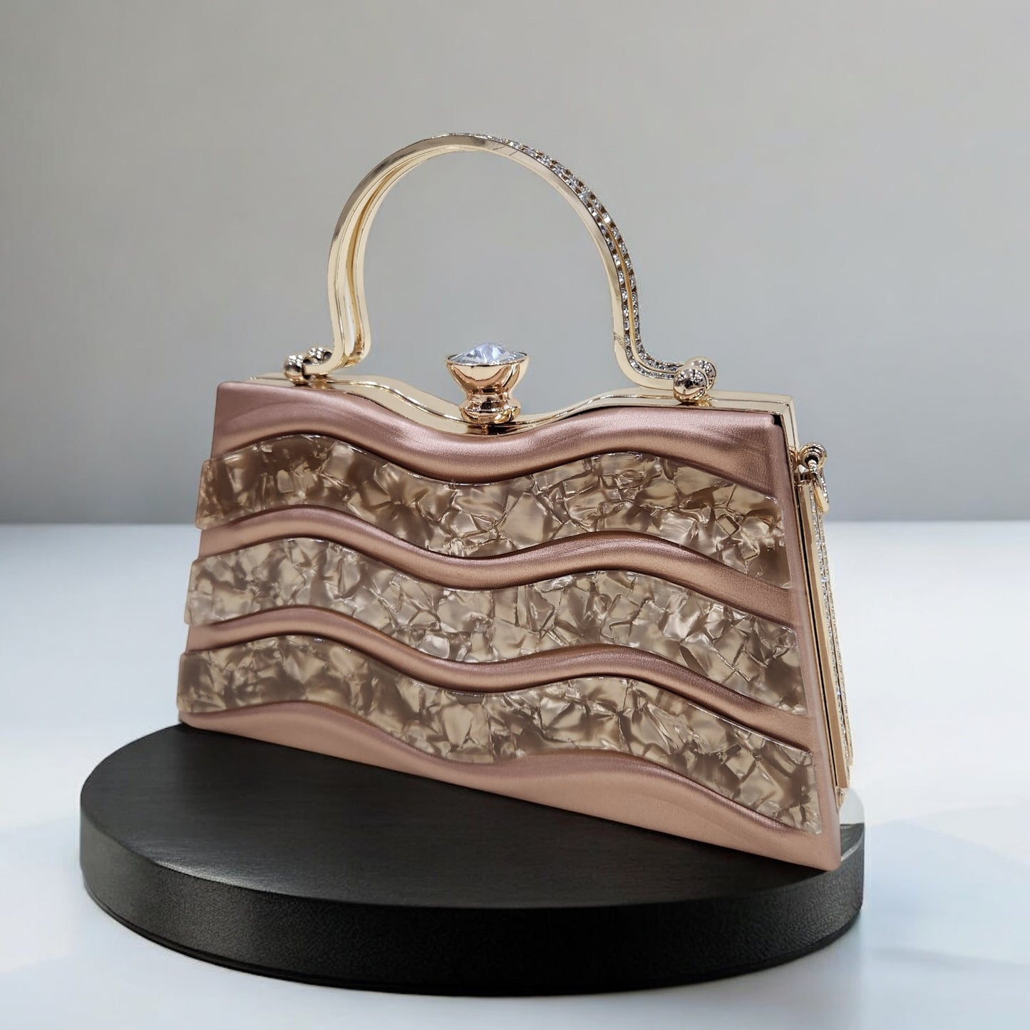 Marble Wave RoseGold Box Clutch