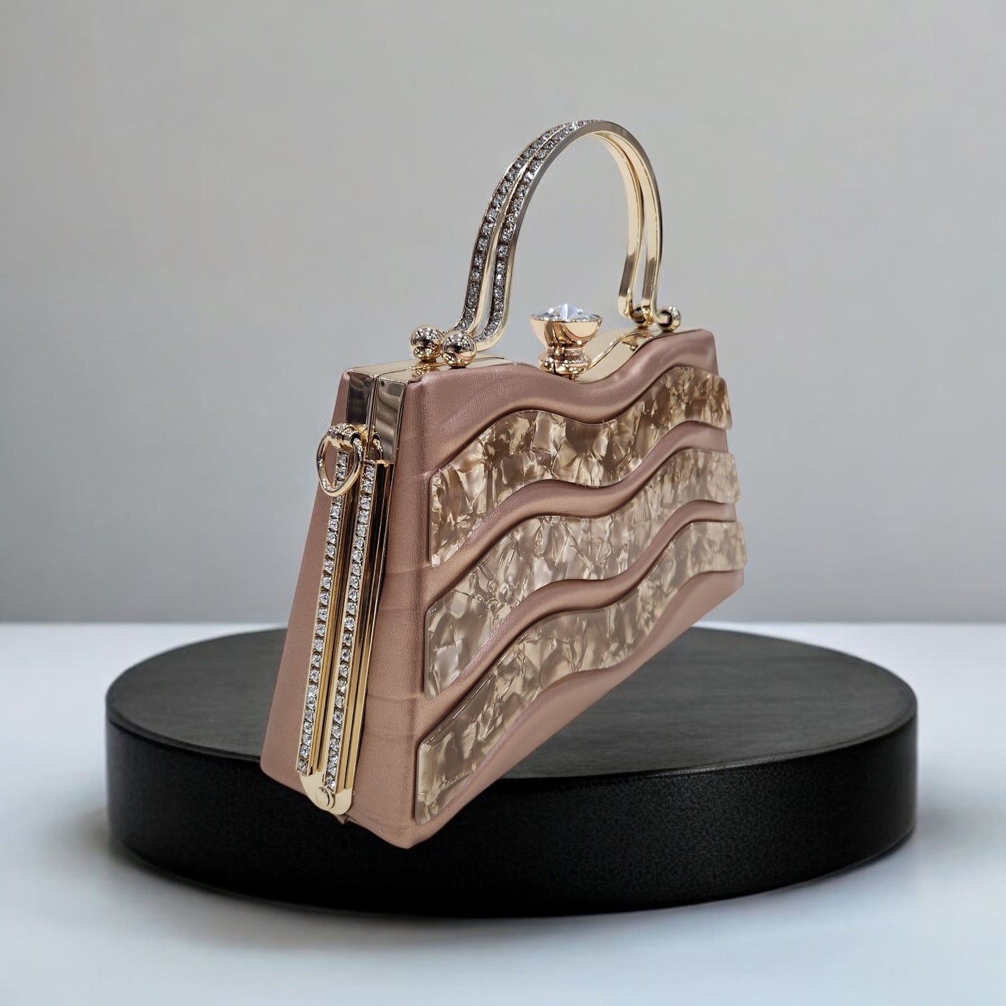 Marble Wave RoseGold Box Clutch