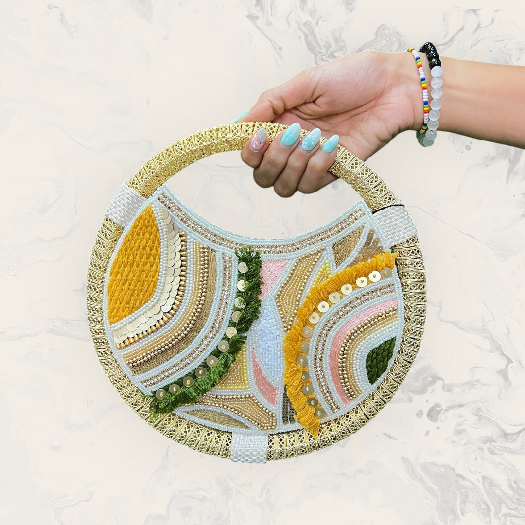 Abhiraa Cream Party Ring Bag