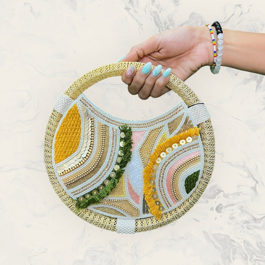 Abhiraa Cream Party Ring Bag