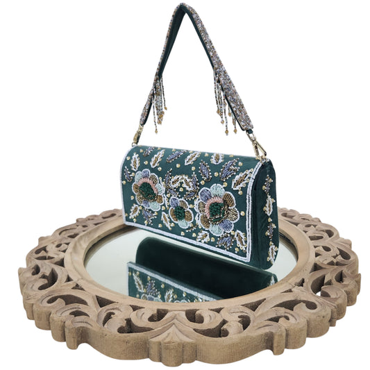 Rangrez Bottle Green FlapOver Box Clutch
