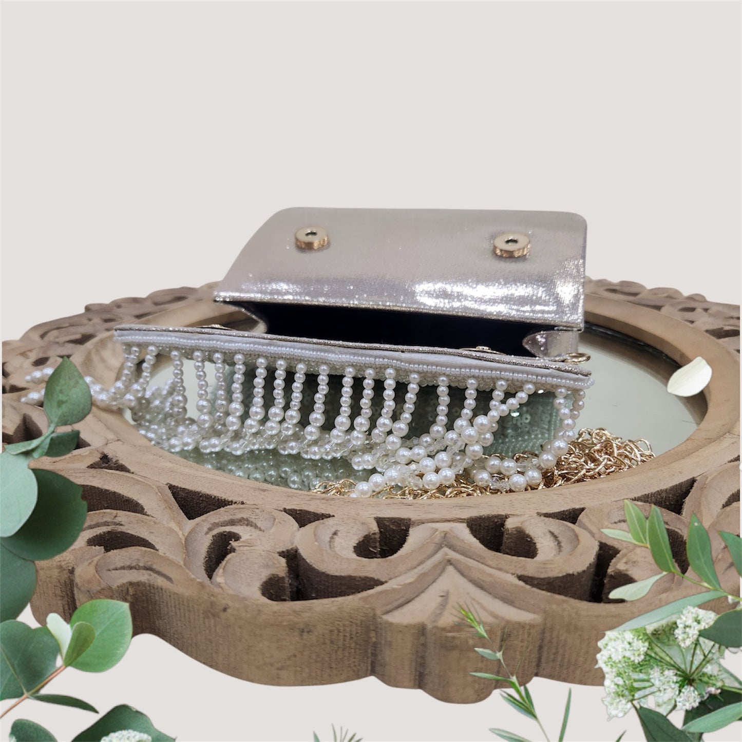 Gulbahaar Ivory Flapover Clutch
