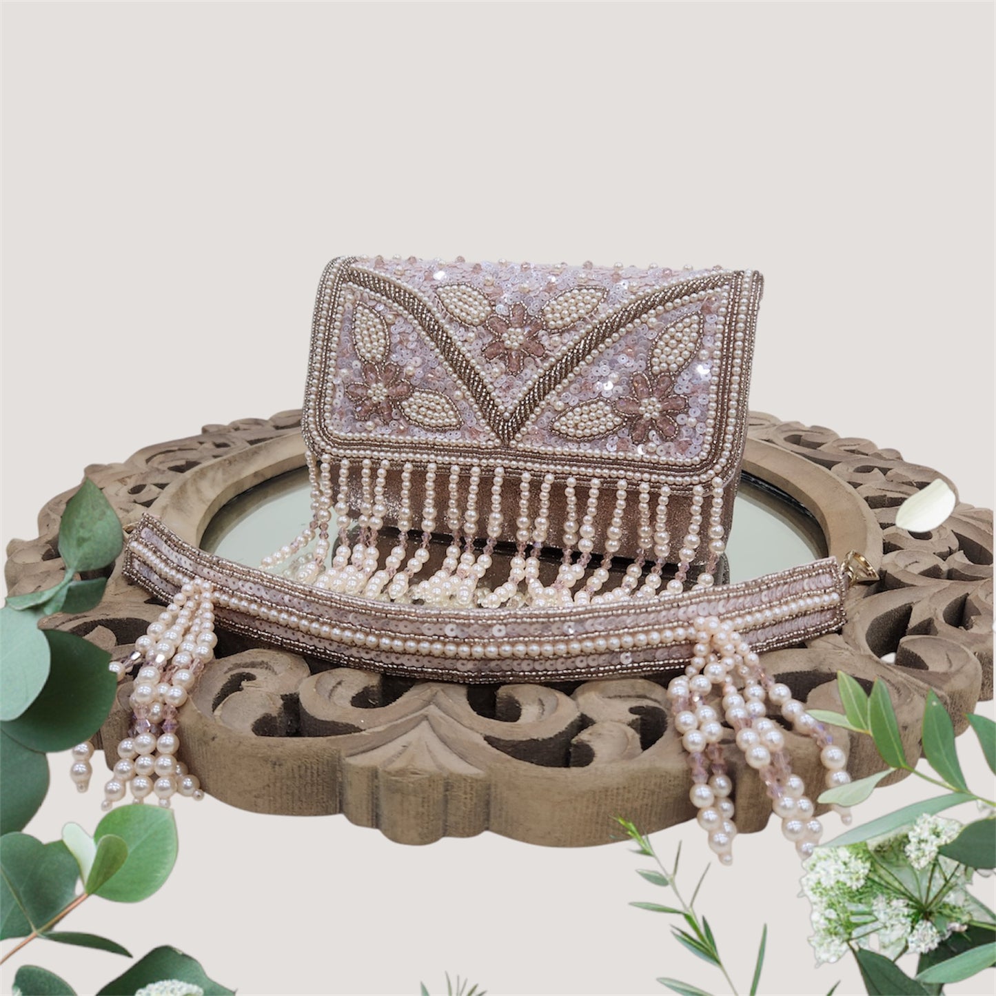 Gulbahaar Rose Gold Flapover Clutch