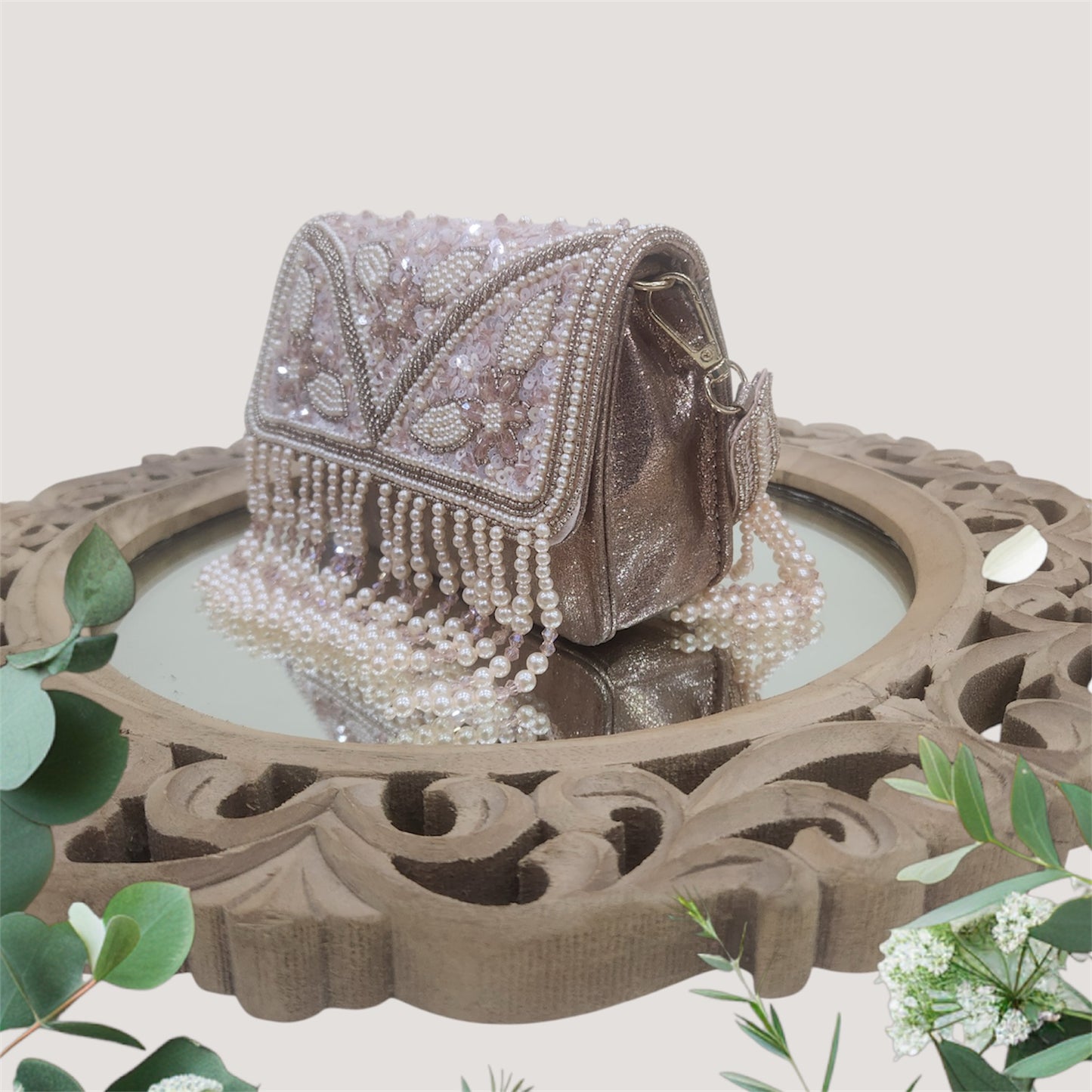 Gulbahaar Rose Gold Flapover Clutch