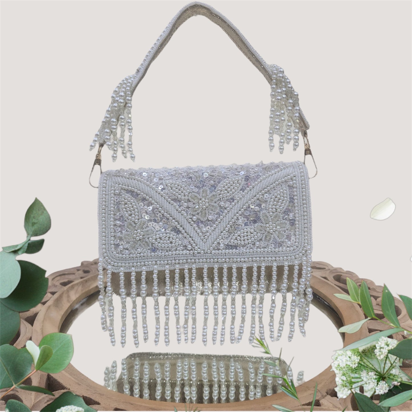 Gulbahaar Ivory Flapover Clutch