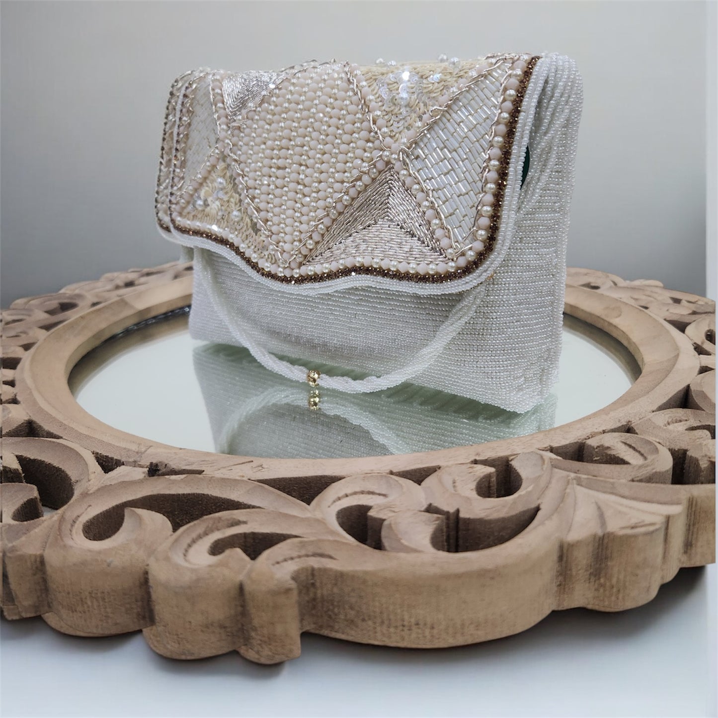 Kanak Cream Flapover Clutch