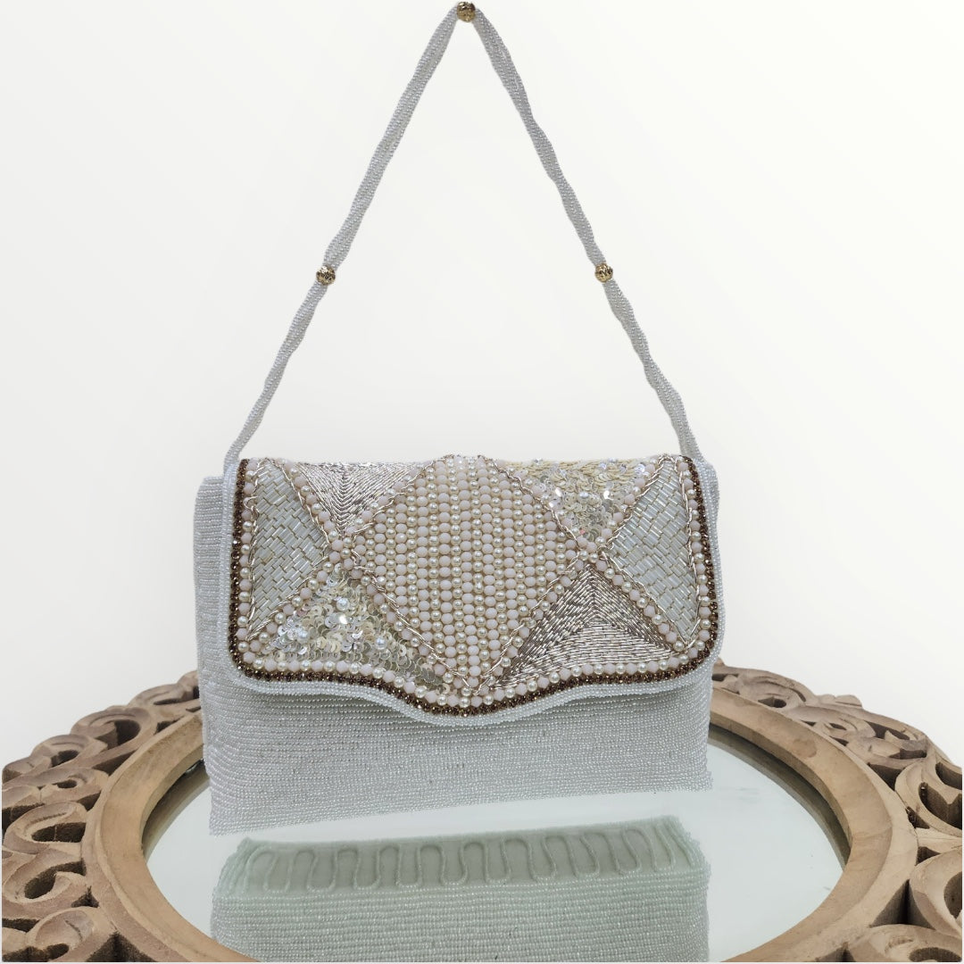 Kanak Cream Flapover Clutch