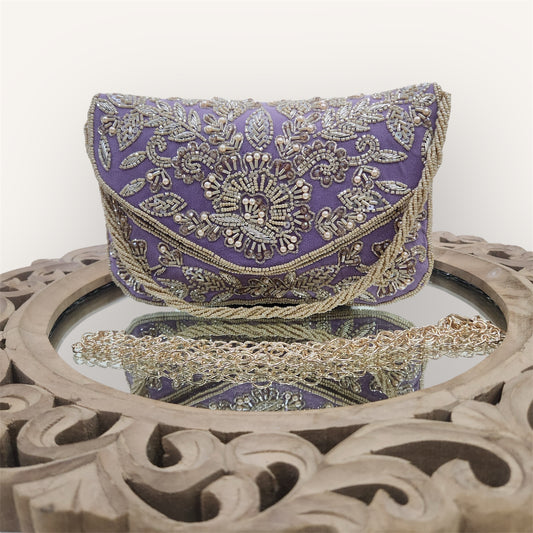 Gulnaaz Purple Envelope Clutch