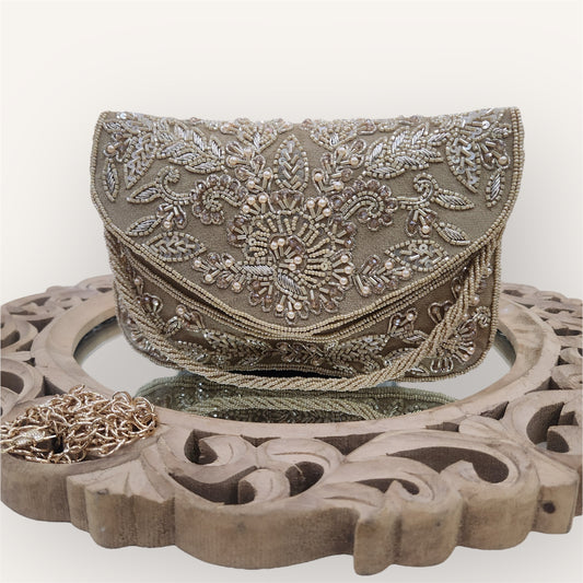 Gulnaaz Gold Envelope Clutch