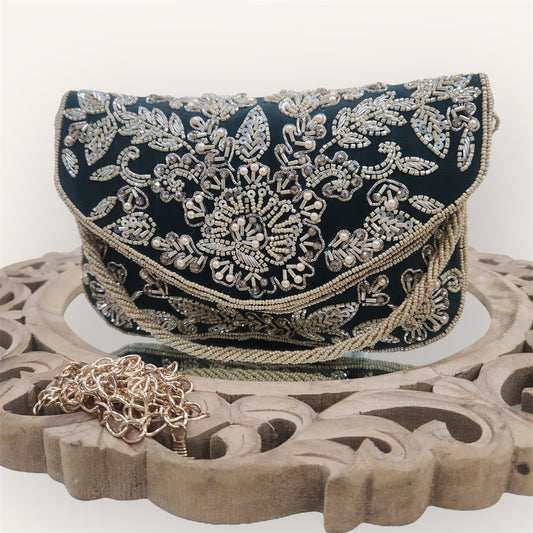 Gulnaaz Bottle Green Envelope Clutch
