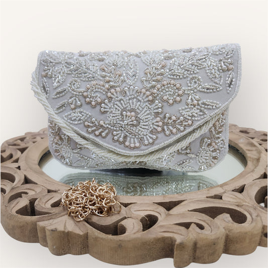 Gulnaaz Ivory Envelope Clutch