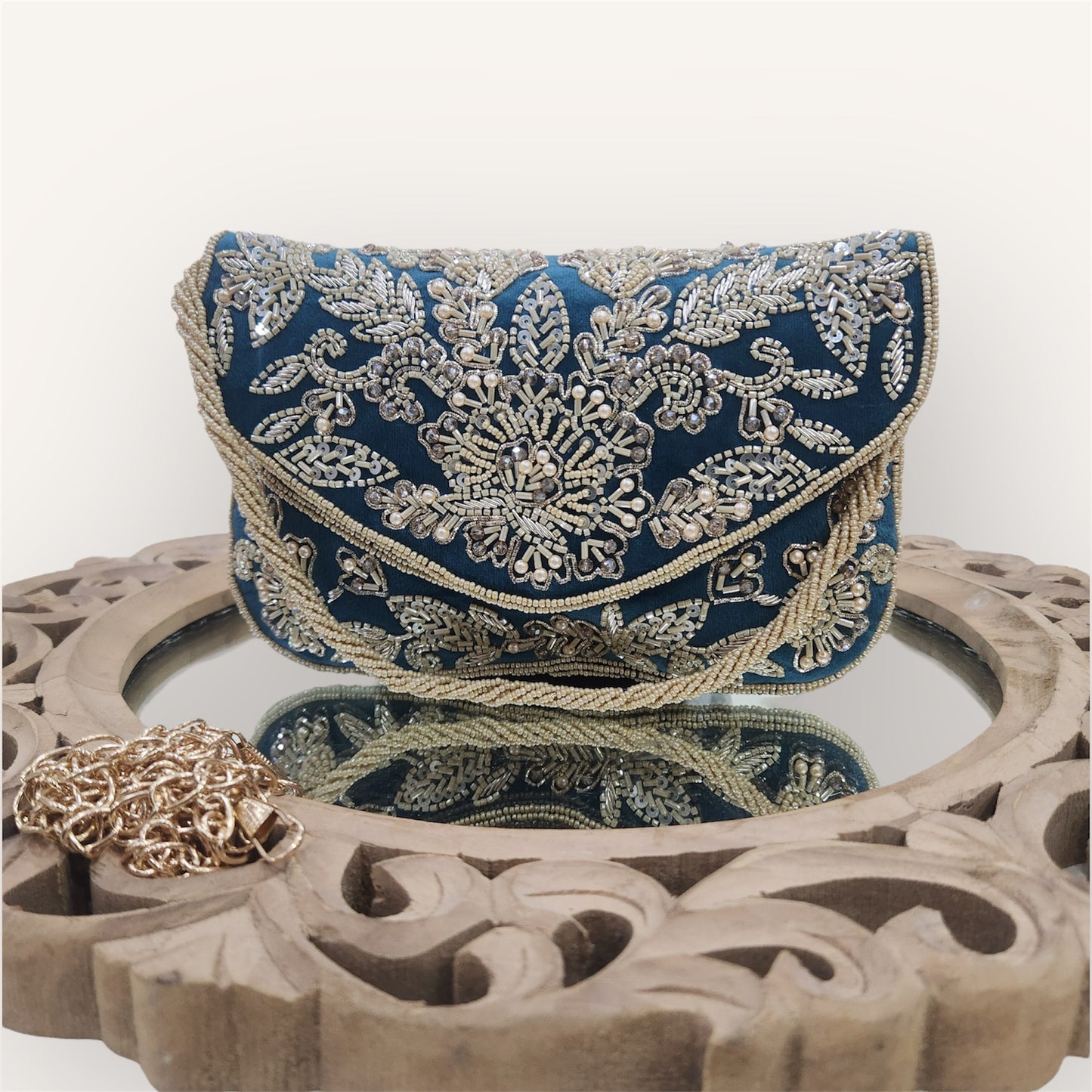 Gulnaaz Teal Envelope Clutch