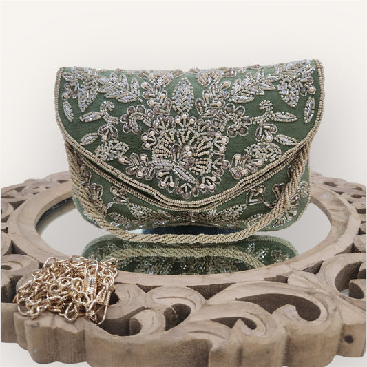 Gulnaaz Green Envelope Clutch