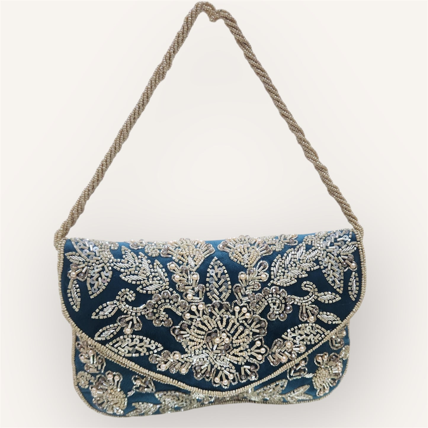 Gulnaaz Teal Envelope Clutch