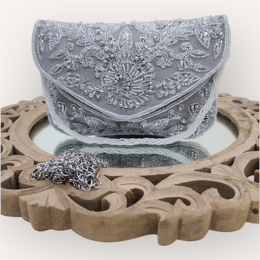 Gulnaaz Silver Envelope Clutch