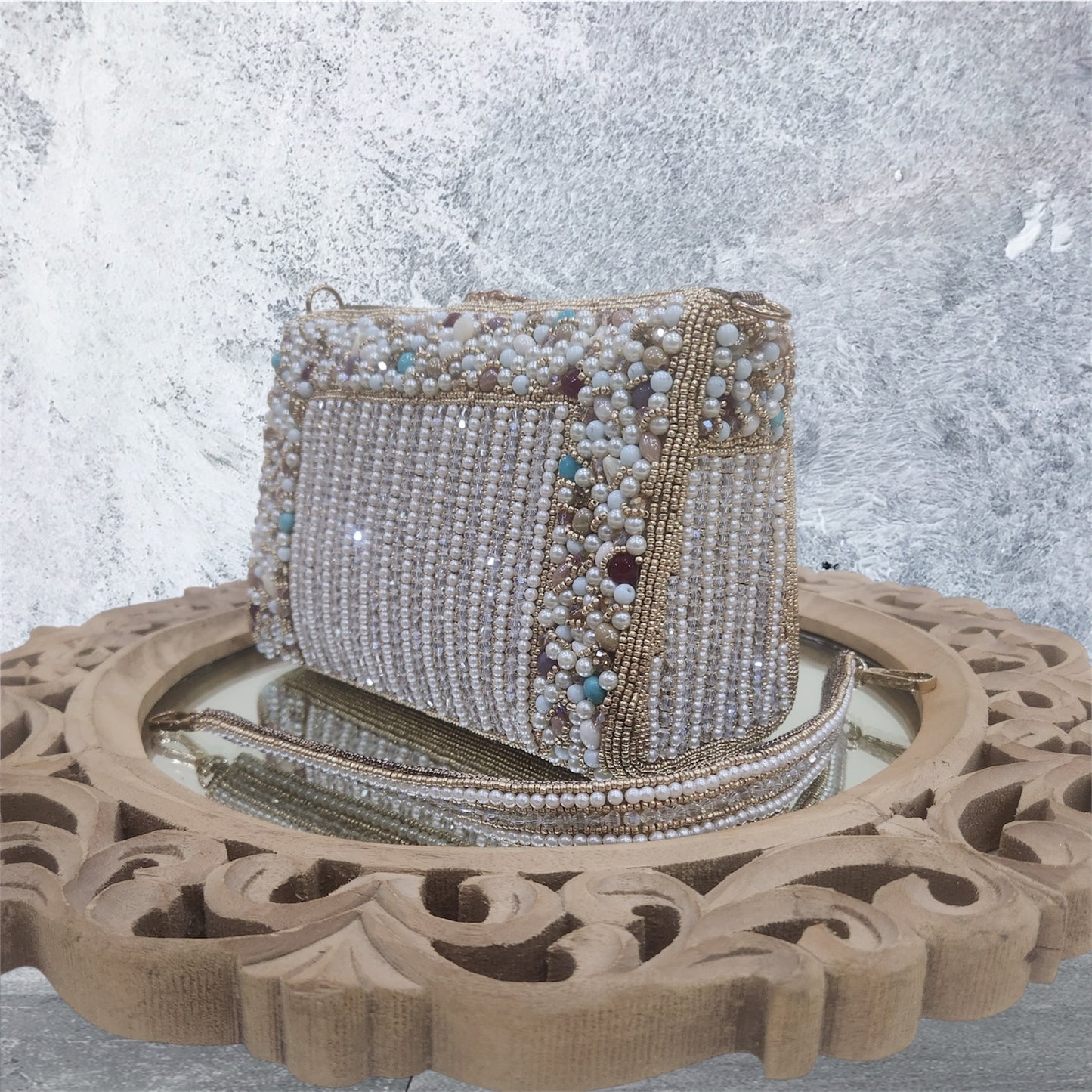 Nazaakat Crystal Antique Gold Bag