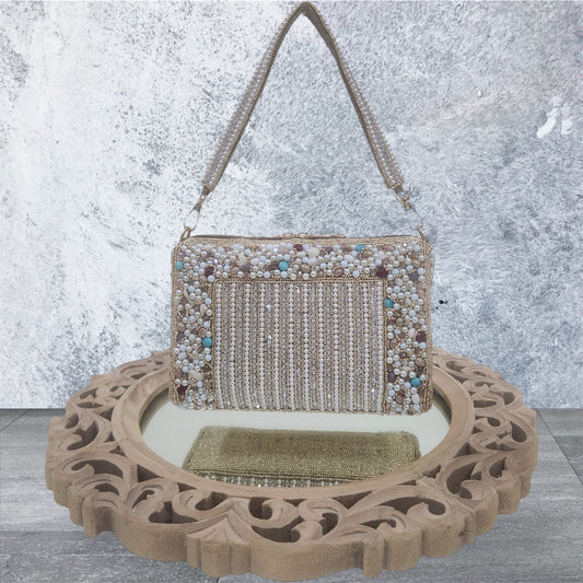 Nazaakat Crystal Antique Gold Bag