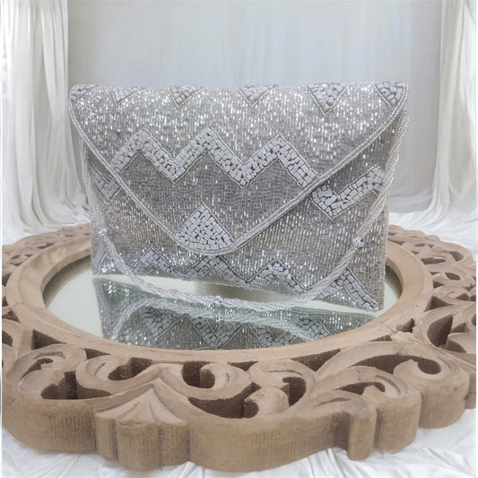 Leher Silver Envelope Clutch