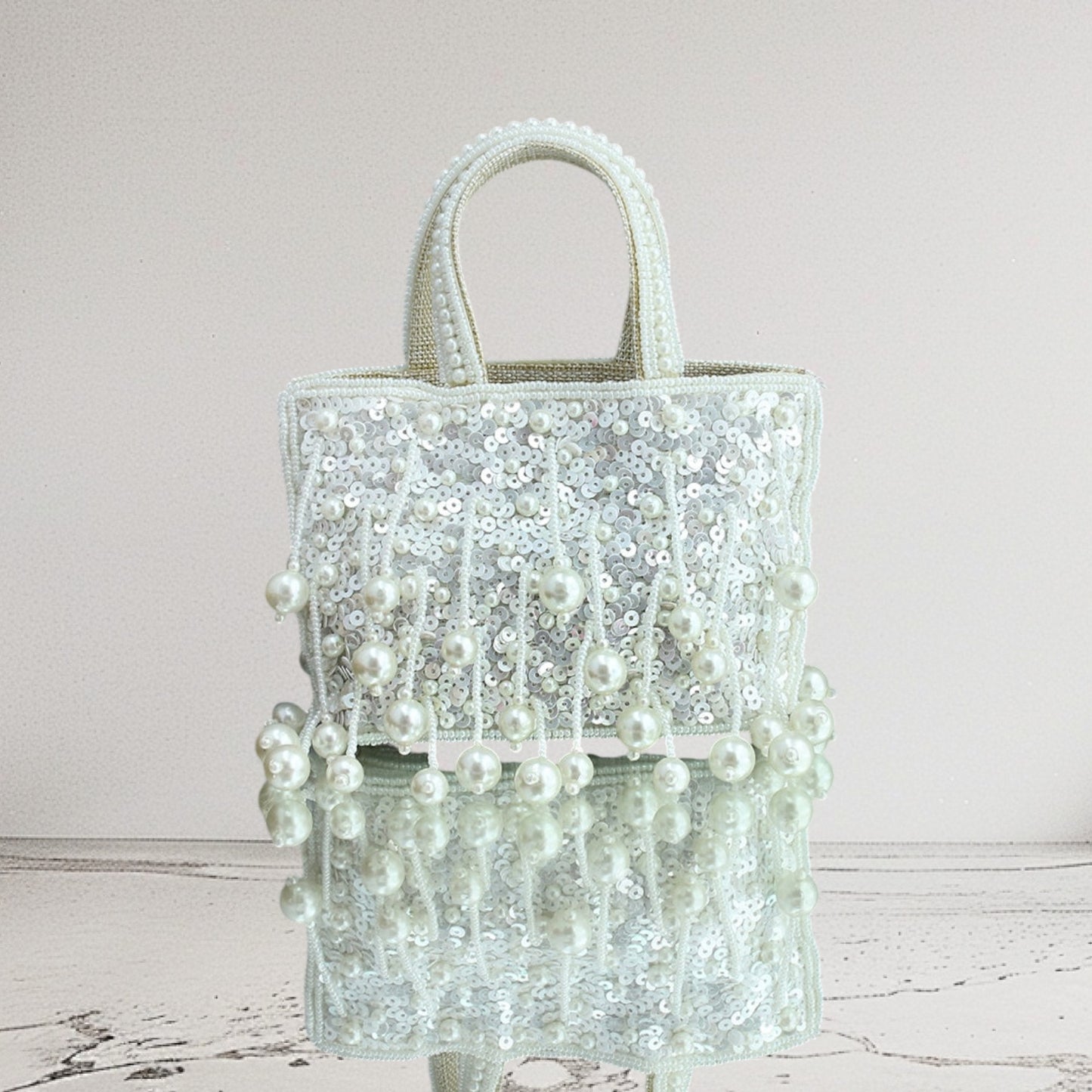 Mini Ivory Sequin Tassel Bag