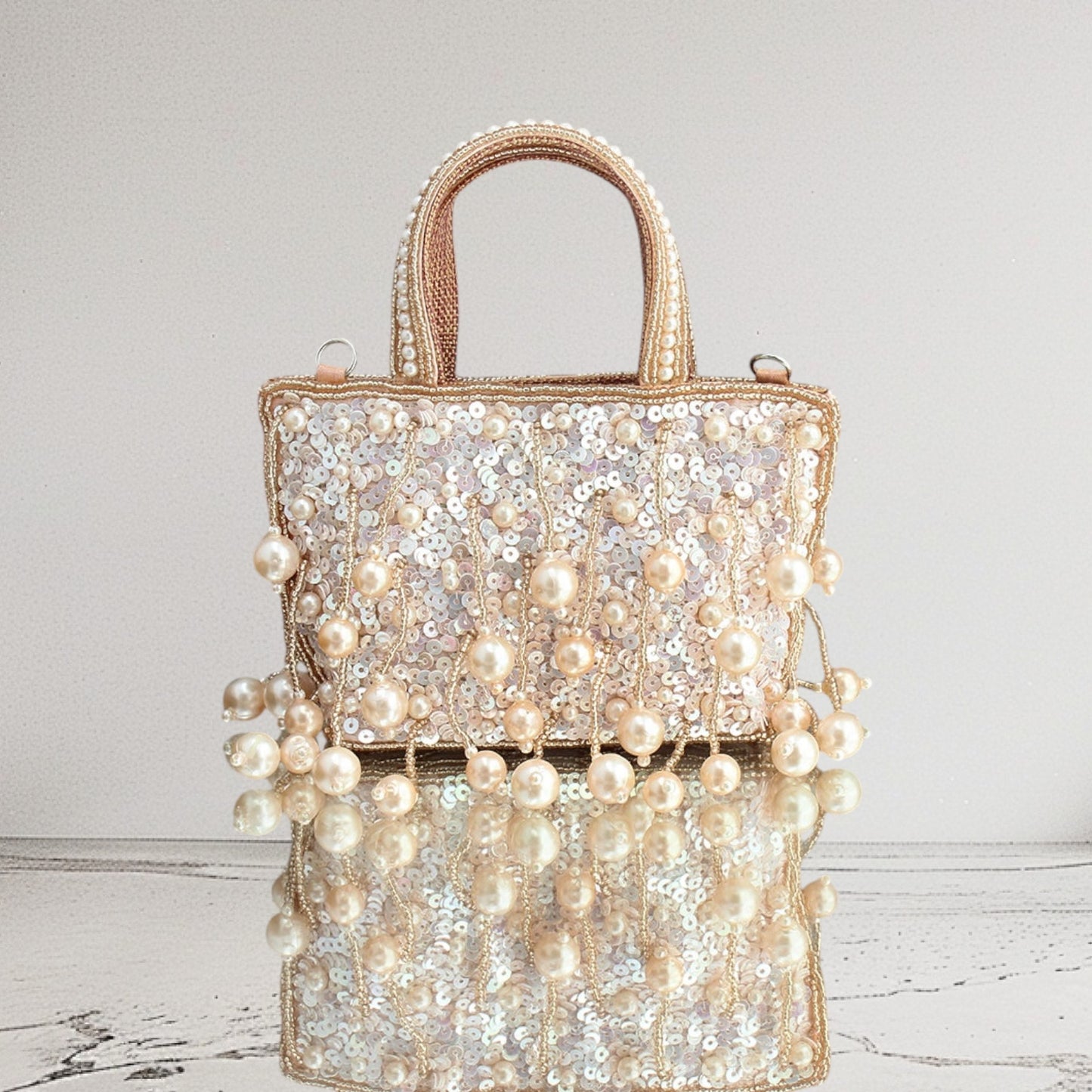 Mini Rose Gold Sequin Tassel Bag