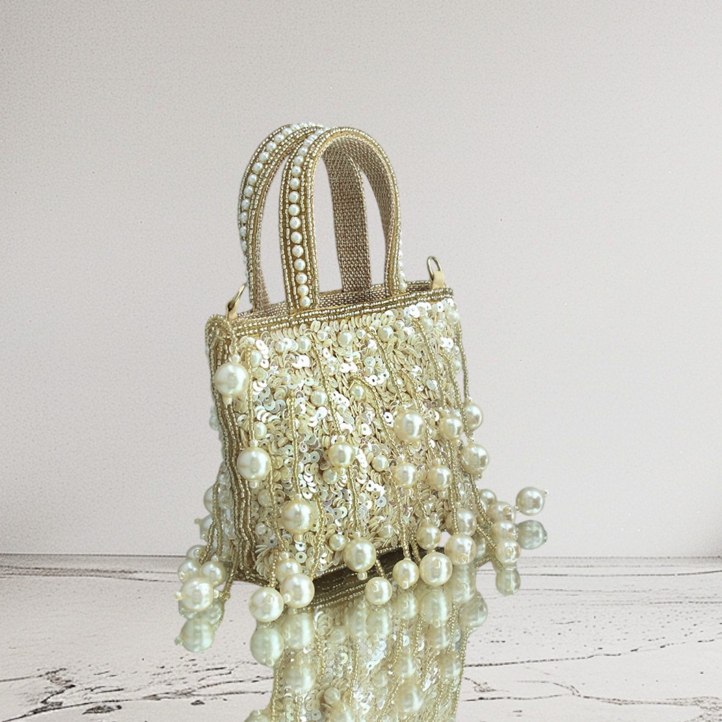 Mini Gold Sequin Tassel Bag