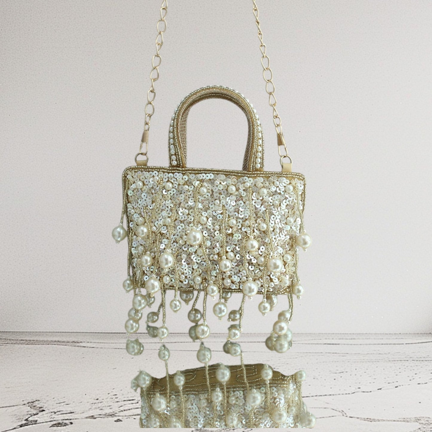 Mini Gold Sequin Tassel Bag