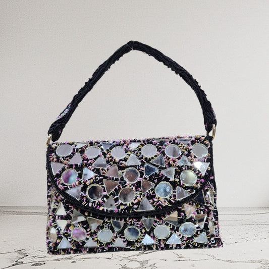 Aabha Mirrored Black Flapover Bag
