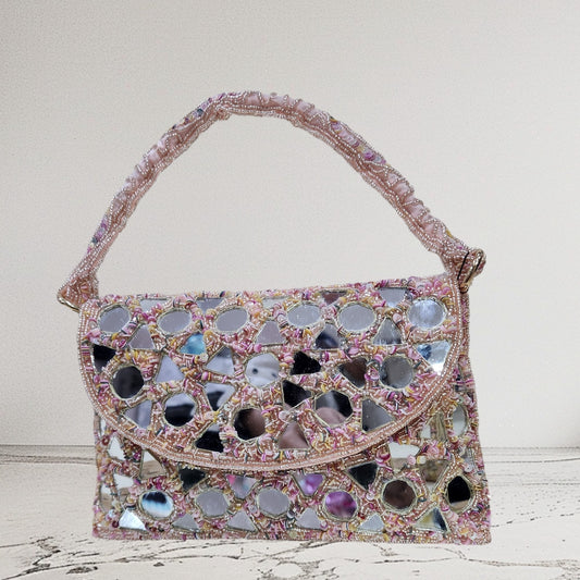 Aabha Mirrored Rose Gold Flapover Bag