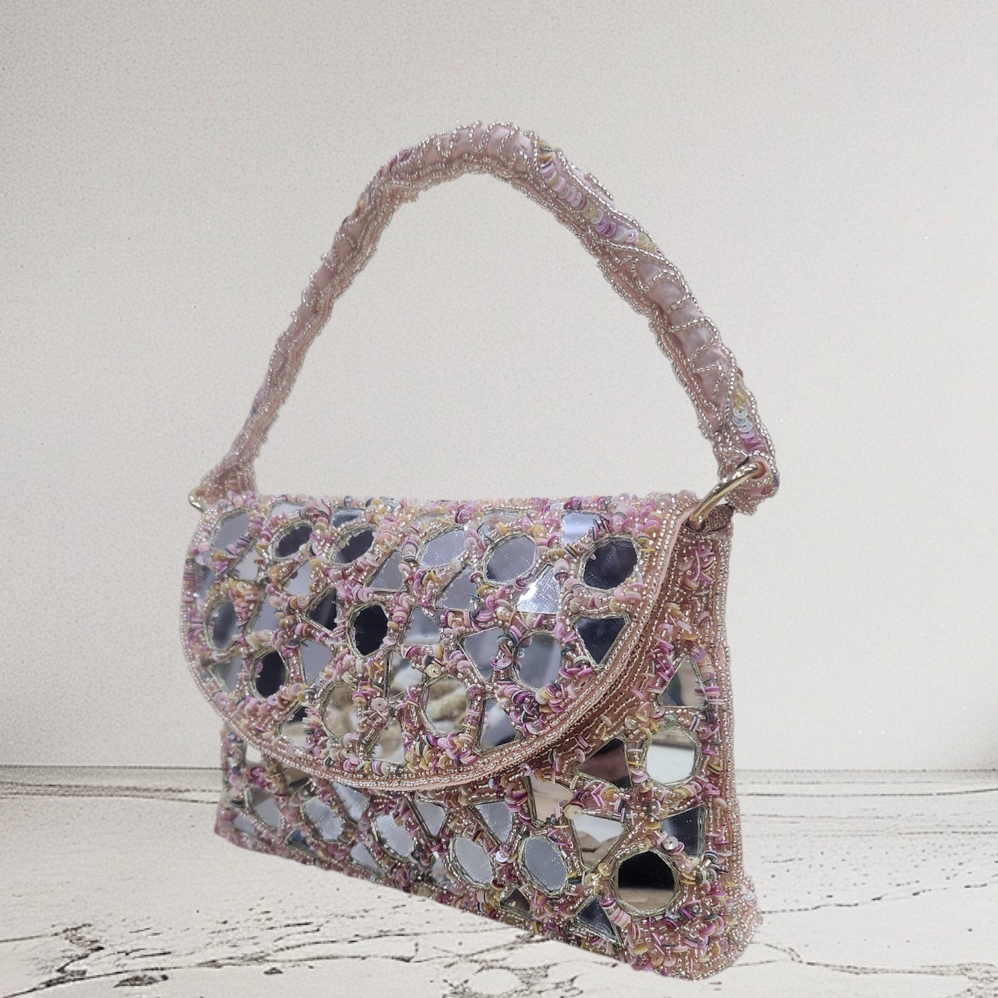 Aabha Mirrored Rose Gold Flapover Bag