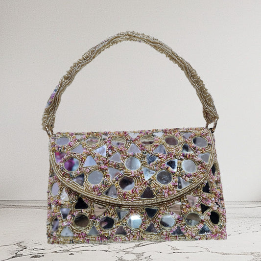 Aabha Mirrored Gold Flapover Bag