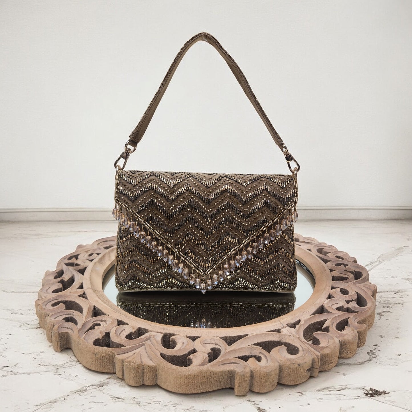 Swarnima Antique Gold Flapover Clutch