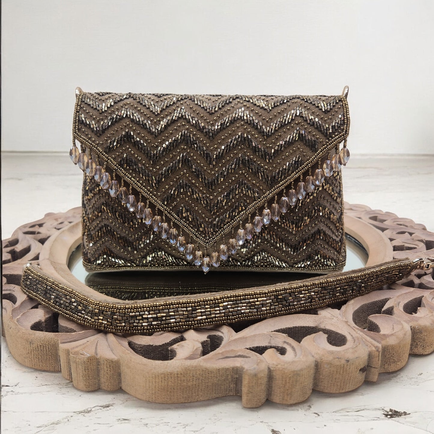 Swarnima Antique Gold Flapover Clutch